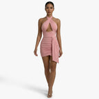 Mini-robe ruchée dos nu pour femme