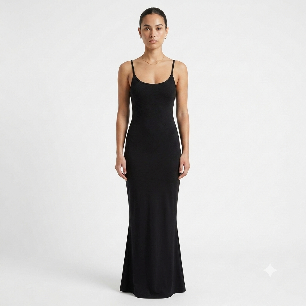 Robe longue ajustée à fines bretelles