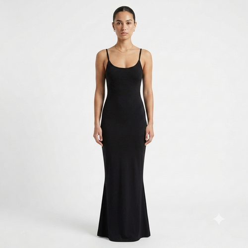 Robe longue ajustée à fines bretelles