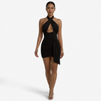 Mini-robe ruchée dos nu pour femme