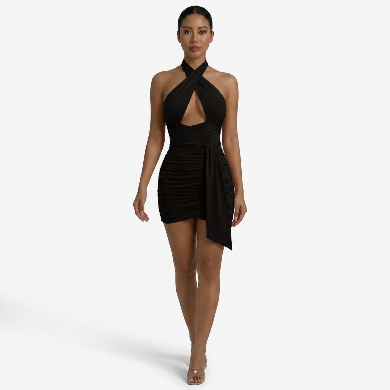 Mini-robe ruchée dos nu pour femme