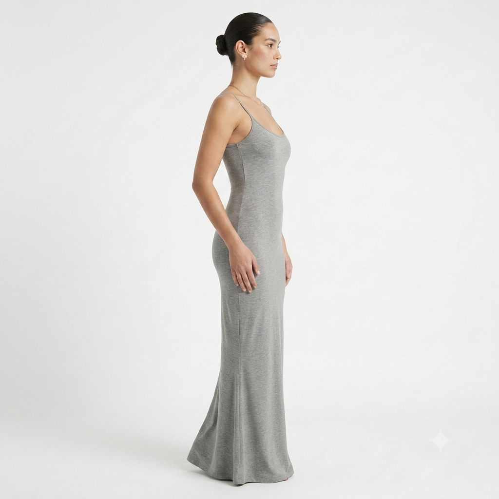 Robe longue ajustée à fines bretelles