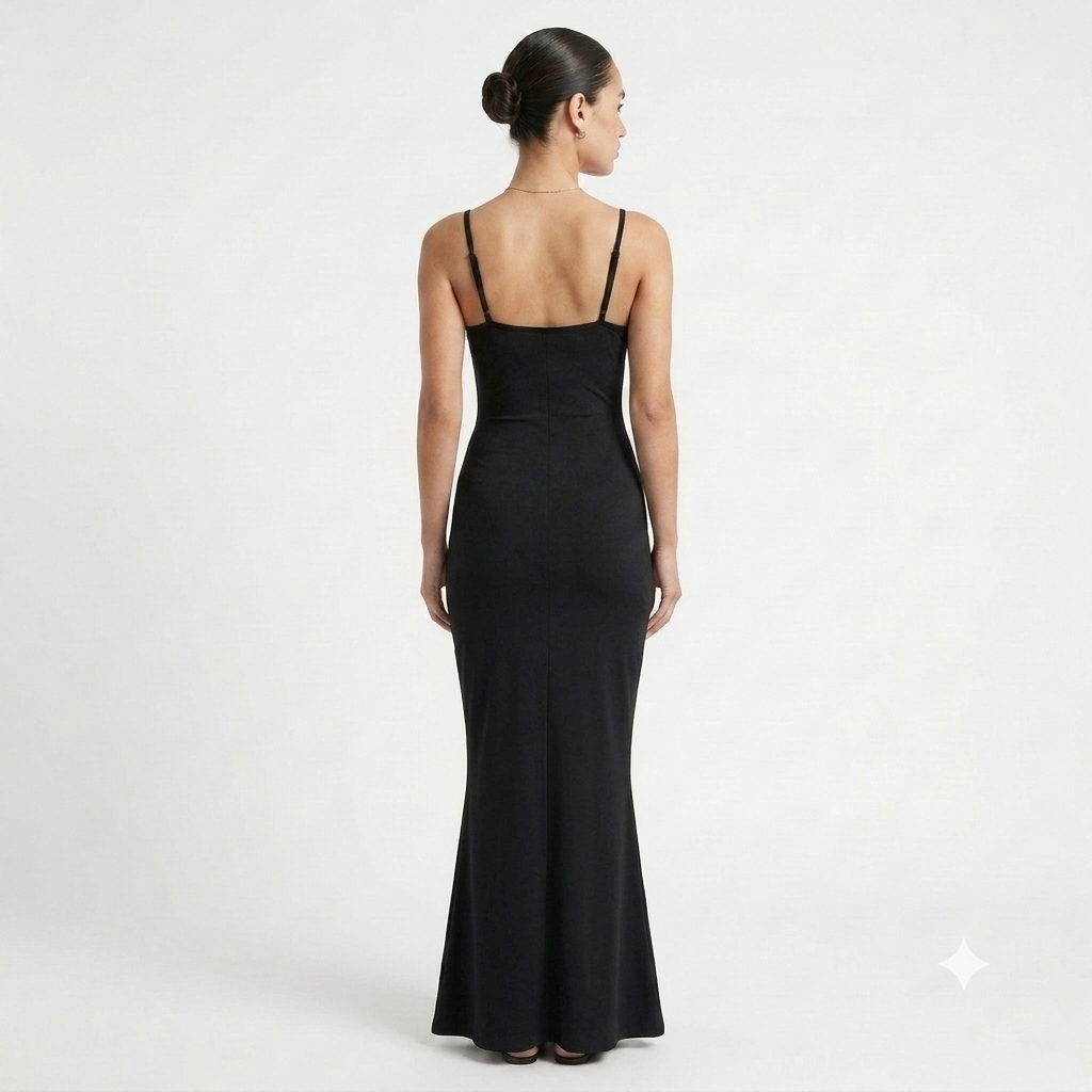 Robe longue ajustée à fines bretelles