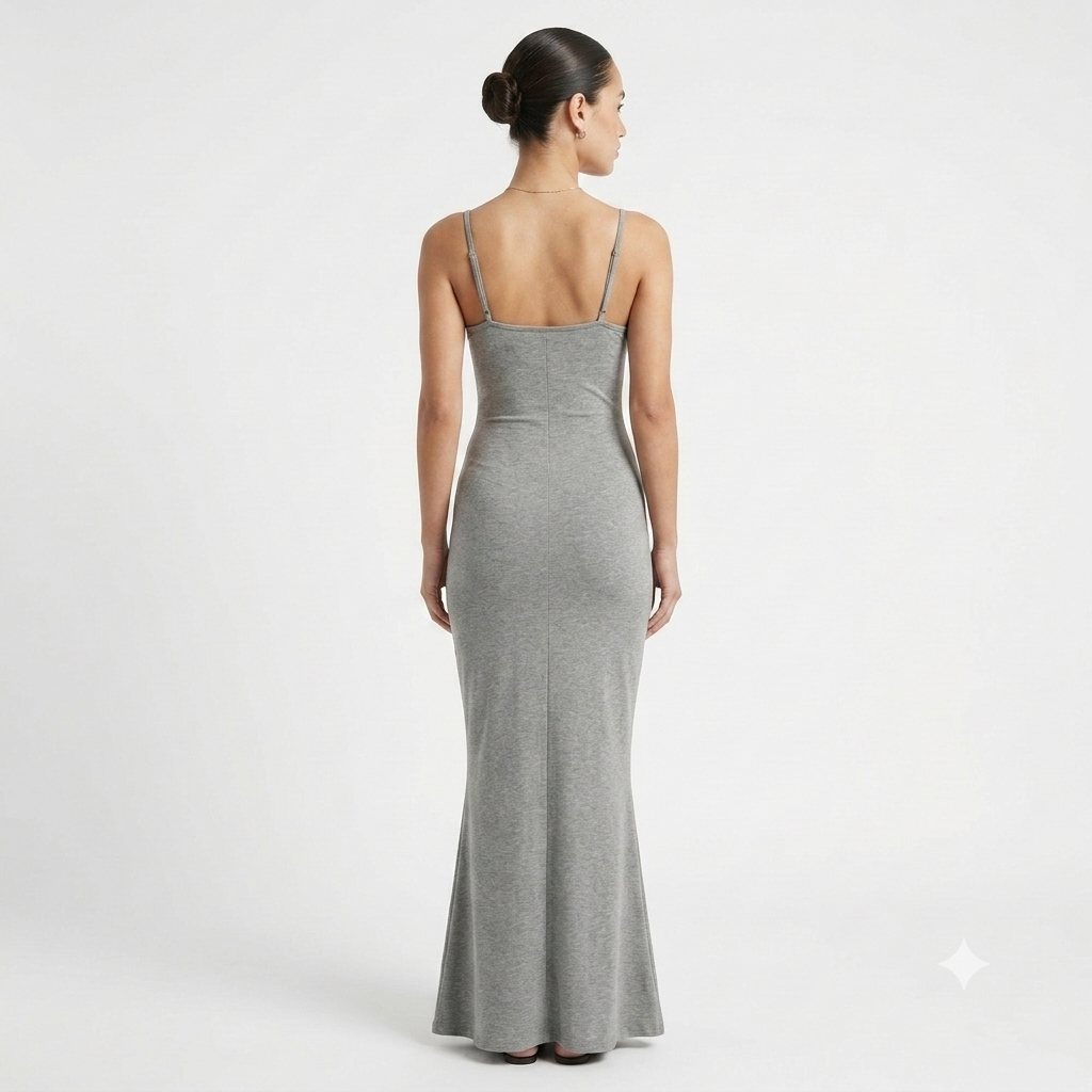 Robe longue ajustée à fines bretelles